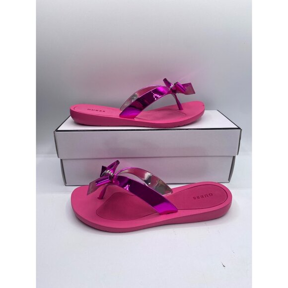 Guess Women's Dark pink Tutu Eva Fashion Bow Animal Print Flip Flop Sandals NWB - Picture 1 of 4